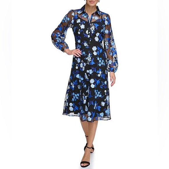 NWT Kensie Embroidered Button Down Collar Neckline Long Sleeve Shirt Dress - Picture 3 of 3